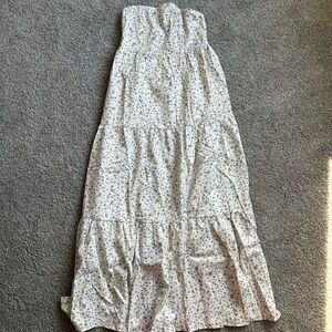 Floral White Strapless Maxi Dress